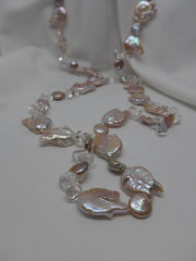 One Strand Natural Keshi Cultured Pearl, Coin Cultured Pearls, Rock Crystal Long Necklace