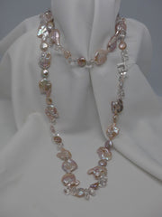 One Strand Natural Keshi Cultured Pearl, Coin Cultured Pearls, Rock Crystal Long Necklace