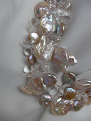 One Strand Natural Keshi Cultured Pearl, Coin Cultured Pearls, Rock Crystal Long Necklace