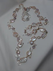 One Strand Natural Keshi Cultured Pearl, Coin Cultured Pearls, Rock Crystal Long Necklace