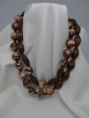 One Strand Dark Wood and Brown Zebra Jasper Gemstone Necklace