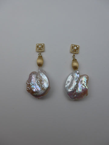 Rock Crystal, White Cultured Pearls 14k Gold Filled Post and Wire Earrings