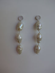 White Baroque Pearls and Sterling Silver Cubic Zirconia Post Earrings