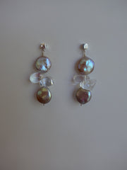 Natural Coin Pearls, Rock Crystal and Sterling Silver Post Earrings