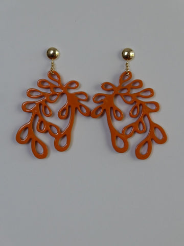 Gold Filled Post Orange Enamel Carved Horn Earrings
