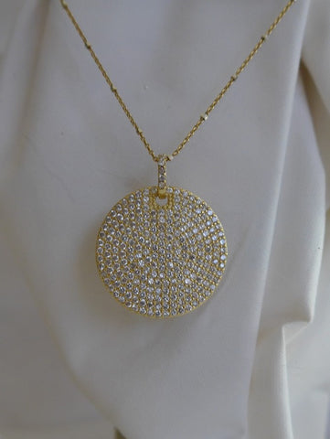 925 Vermeil Sterling Silver Chain with Vermeil Cubic Zirconia Large Round Pendant Necklace