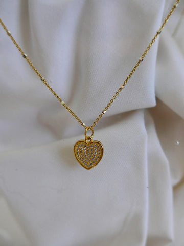 925 Vermeil Sterling Silver Chain with Vermeil Cubic Zirconia Heart Pendant Necklace