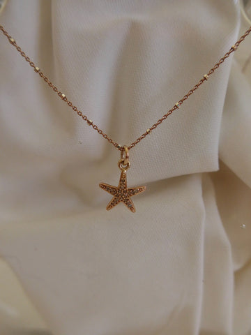 925 Rose Gold plated Sterling Silver Chain with Rose Gold Plated Diamonds Starfish Pendant Necklace