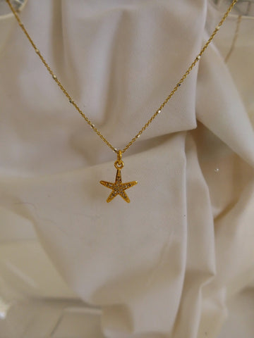 925 Vermeil Sterling Silver Chain with Vermeil Diamonds Starfish Pendant Necklace