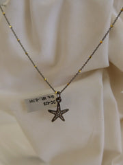 925 Oxidized Sterling Silver Chain with Oxidized Sterling Silver Diamonds Starfish Pendant Necklace
