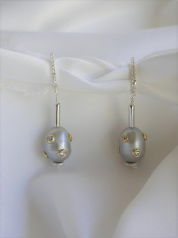 Platinum Grey Cultured Pearls, Cubic Zirconia 925 Sterling Silver Post Earrings