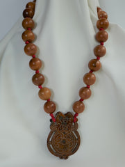 Two Strand 20mm Wood & Carved Jasper Necklace