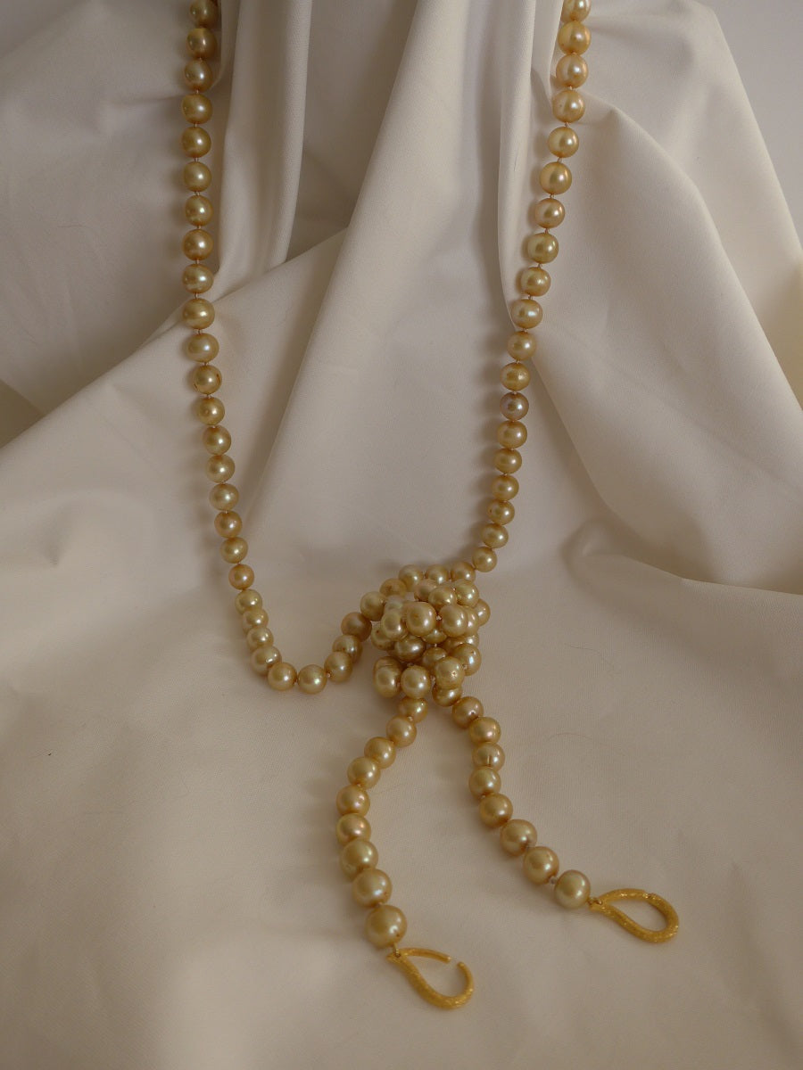 One Strand Six-in-One Champagne Tone Long Cultured Pearl Necklace