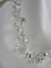 One Strand Rock Crystal Nuggets and Cultured Pearl Gemstone Necklace