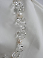 One Strand Rock Crystal Nuggets and Cultured Pearl Gemstone Necklace