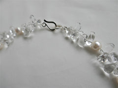 One Strand Rock Crystal Nuggets and Cultured Pearl Gemstone Necklace