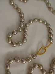 One Strand Six-in-One Platinum Golden Green Long Cultured Pearl Necklace