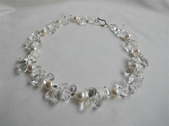 One Strand Rock Crystal Nuggets and Cultured Pearl Gemstone Necklace