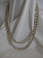 One Strand Six-in-One Platinum Golden Green Long Cultured Pearl Necklace