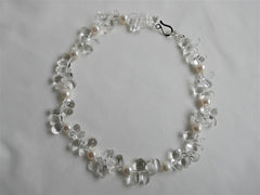 One Strand Rock Crystal Nuggets and Cultured Pearl Gemstone Necklace