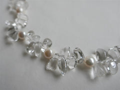 One Strand Rock Crystal Nuggets and Cultured Pearl Gemstone Necklace