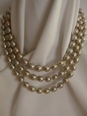 One Strand Six-in-One Platinum Golden Green Long Cultured Pearl Necklace