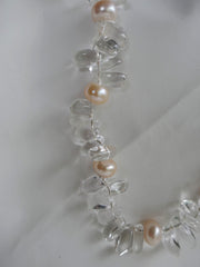 One Strand Rock Crystal Nuggets and Cultured Pearl Gemstone Necklace