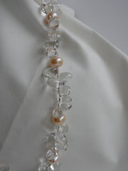 One Strand Rock Crystal Nuggets and Cultured Pearl Gemstone Necklace
