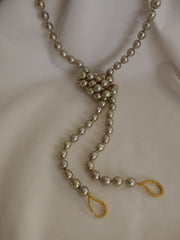 One Strand Six-in-One Platinum Golden Green Long Cultured Pearl Necklace