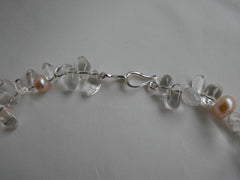 One Strand Rock Crystal Nuggets and Cultured Pearl Gemstone Necklace