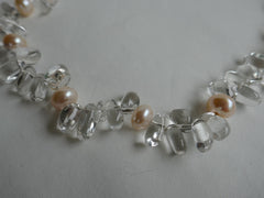 One Strand Rock Crystal Nuggets and Cultured Pearl Gemstone Necklace