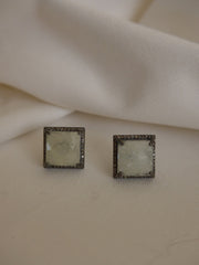 925 Oxidized Silver Diamonds and Rutilated Quartz Gemstones Post Earrings