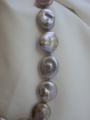 One Strand Platinum Grey Coin Keshi Cultured Pearls 925 Sterling Silver Clasp
