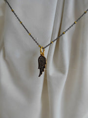 925 Oxidized Sterling Silver & Vermeil Chain with Oxidized Sterling Silver & Vermeil Diamonds Angel Wing Pendant Necklace