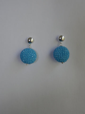 Sky Blue Crystal Ceramic Bead 925 Sterling Silver Post Earrings