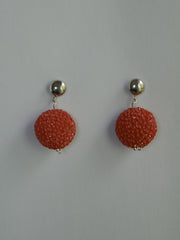 Coral Crystal Ceramic Bead 925 Sterling Silver Post Earrings