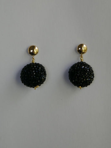 Black Crystal Ceramic Beads 14k Gold Filled Post Earrings