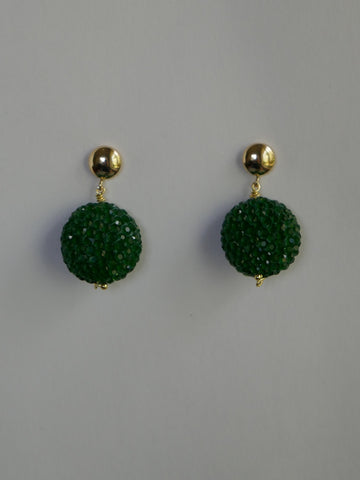 Bottle Green Crystal Ceramic Beads 14k Gold Filled Post Earrings