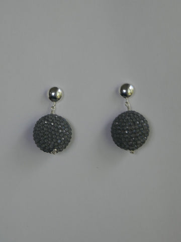 Grey Crystal Ceramic Bead 925 Sterling Silver Post Earrings