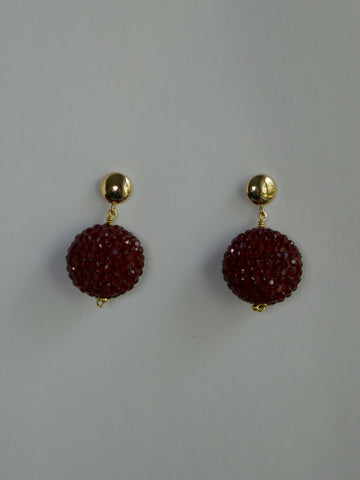 Dark Red Crystal Ceramic Beads 14k Gold Filled Post Earrings