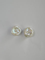 White Keshi Pearls Cubic Zirconia 925 Sterling Silver Omega Post Earrings