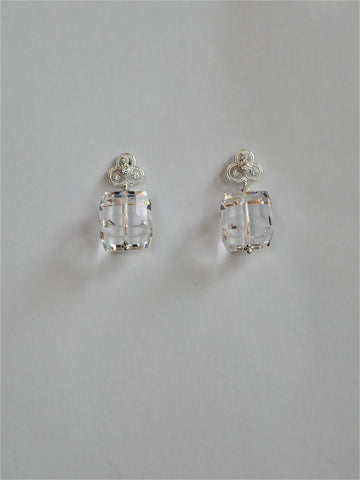 925 Sterling Silver Cubic Zirconia Post Rock Crystal Cube Gemstones Earrings