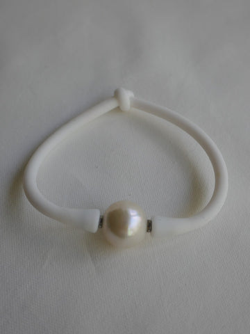 White Cultured Pearl White Rubber Bracelet