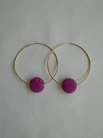 Gold Filled Hoop Earrings Ceramic Fushia Crystal Beads