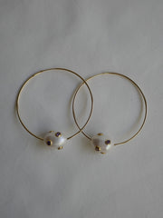 Gold Filled Hoop Earrings White Cultured Pearl with Amethyst Cubic Zirconia