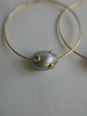 Gold Filled Hoop Earrings Platinum Cultured Pearl with Cubic Zirconia