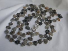 Two Strand Black Rutilated Quartz Silver Plated Hematite Long Gemstone Necklace