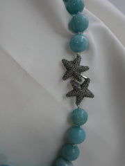 One Strand Amazonite Gemstone Necklace Exclusive Oxidized Silver Starfish Clasp