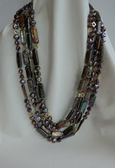 Two Strands Peacock Copper Oblong Keshi Pearls, Keshi Pearls & Gold Plated Hematite Long Rope Necklace