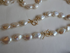 Two Strands White Coin & Round Cultured Pearls, Rock Crystal & Gold Plated Hematite Long Rope Necklace
